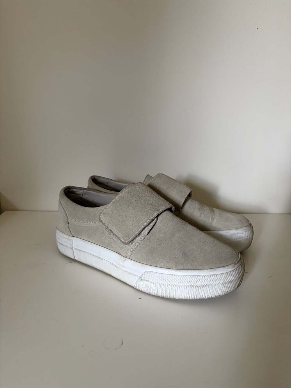 Vince Cage Suede Platform Slip-On Sneakers Grey Beige